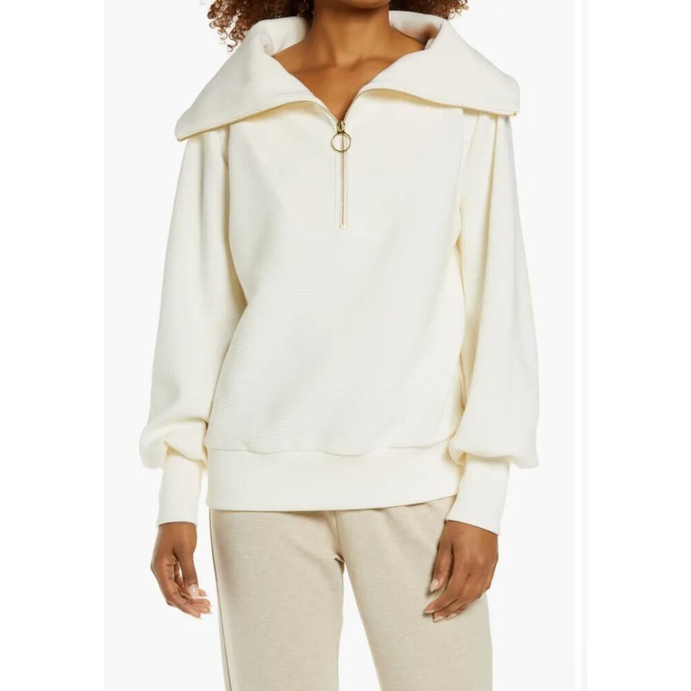 Varley Cream Zip-Up Top